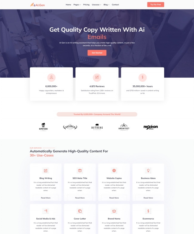 响应式人工智能写作服务网站模板