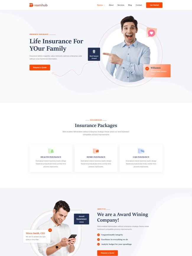 人寿保险服务公司宣传网站模板