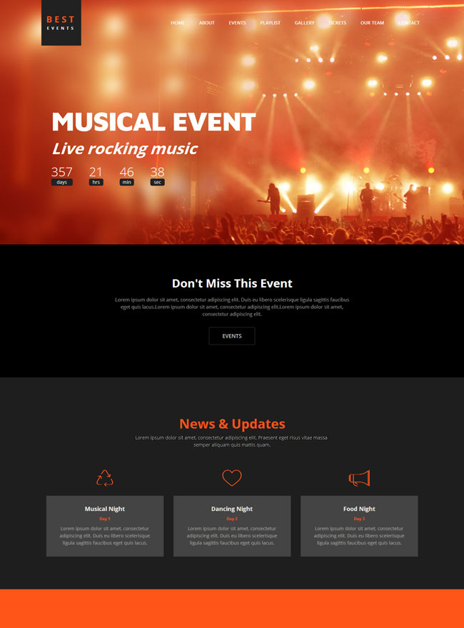 灯光下舞台音乐网站模板